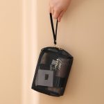 Travel Makeup Bag Women Black Mesh Cosmetic Bag Large Capacity Storage Wash Bag.