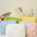 Cute Cosmetic Bag Flower Quilted Design Makeup Bag Soft Comfortable Fabric
