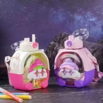 Portable Kids Student Kindergarten School Cute Cartoon Bear Plastic Water Bottle With Straw - Image 2