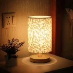 Touch Control Nightstand Lamp with Round Flaxen Fabric Shade for Living Room