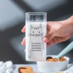 Clear Square Tall Glass Drinkware Cup Printed Cute Animal Pattern 400ml