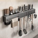 All-in-One Kitchen Wall Organizer: Knife & Utensil Holder With Spice Shelf – Elegant Wall-Mounted Kitchen Space Saver