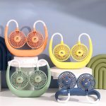 Hanging neck charging small fan for outdoor sports cute usb portable mini electric fan small lazy neck hanging fan 3 speed adjustment speed bear fan