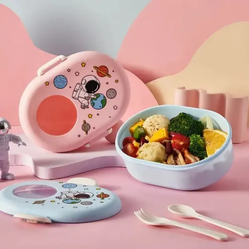 D_NQ_NP_637174-MLB111337498459_052026-O Cartoon Astronaut Lunch Box for Kids Leakproof Food Grade Microwave Safe Students Bento Food Container - Image 1