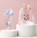 Double Straw Water Bottle - Cute 580ml Portable Cup With Double Flange, Acrylic Sports Bottle, Funny Cartoon Standard - Image 5