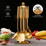 7 Piece Gold Kitchen Utensil Set Stainless Steel With Wok Spatula and StandUS