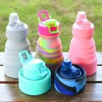 DraggmePartty Collapsible Reusable Leakproof Silicone Foldable Portable Water Bottle With Leak Proof Twist Cap