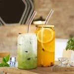 Cans Glass Cola Juice Water Cup With Bamboo Wood Lid and Straw - Image 7