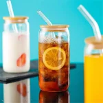 Cans Glass Cola Juice Water Cup With Bamboo Wood Lid and Straw - Image 8