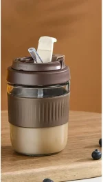 Coffee Cup With Silicone Band And Hanger With Double Drinking Head 600ML