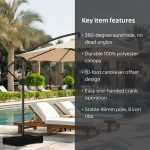Off-white Offset Patio Umbrella with Cross Base - 8 Sturdy Ribs | Cantilever Outdoor Umbrella UV-Resistant Protective, Crank Lift & Tilt, Waterproof Market Parasol de Patio For Deck, Backyard - Image 2
