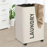 Household Dirty Laundry Clothes Storage Basket with Wheels - Image 2