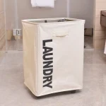 Household Dirty Laundry Clothes Storage Basket with Wheels - Image 3