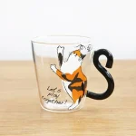 Glass Water Cup Creative Cute Cat Mug Tail Handle