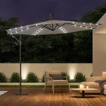 3(m) Cantilever Parasol Patio Sun Umbrella w/ Base Solar Lights Grey