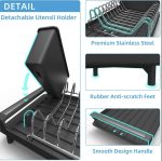Dish Drying Rack Extendable with Cutlery Holder with Drainboard Dish Drainer Black - Image 6
