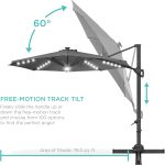 3(m) Cantilever Parasol Patio Sun Umbrella w/ Base Solar Lights Grey - Image 9