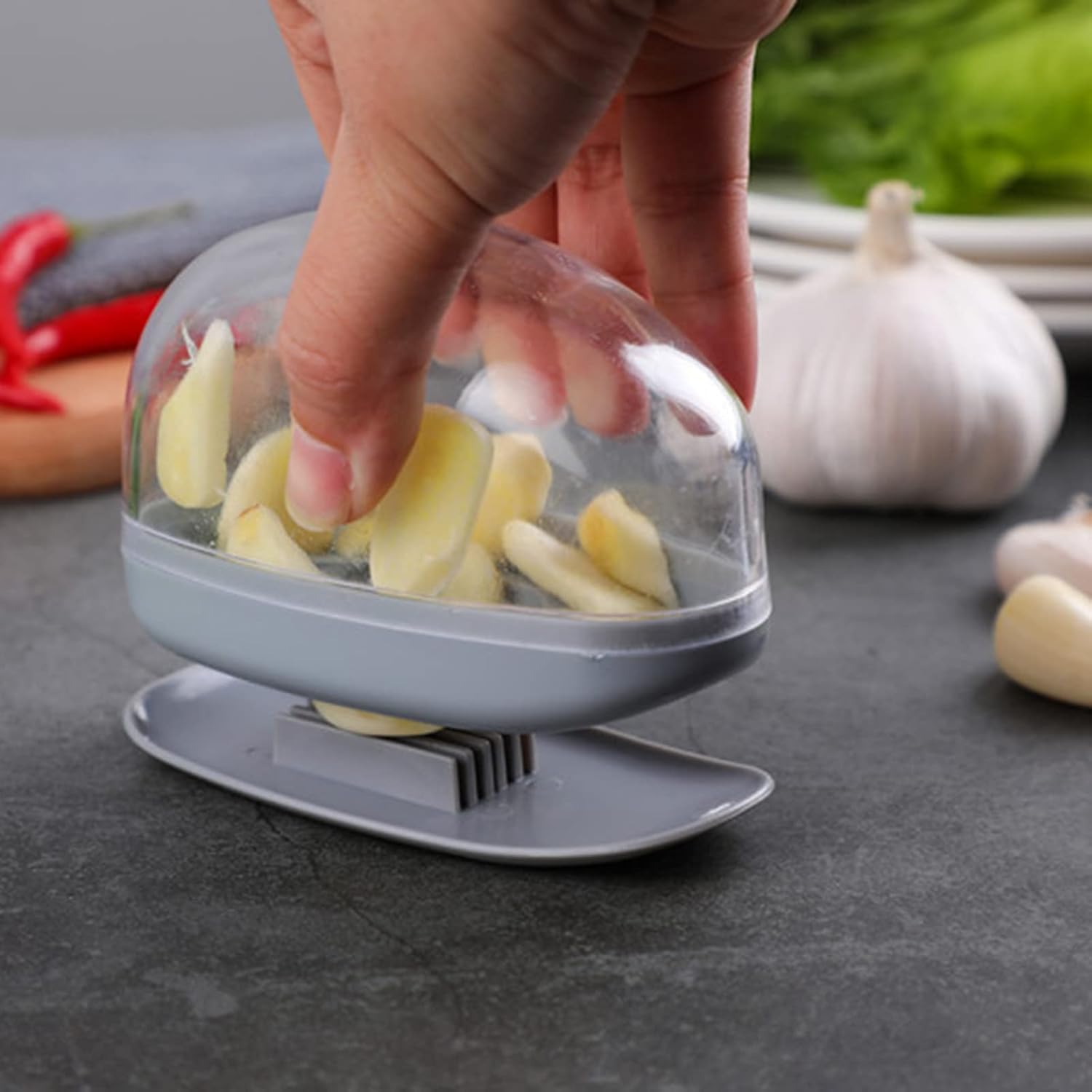 618lCz01afL._AC_SL1500_ Kitchen Garlic Press and Storage Container Garlic Slicer Manual Crusher Cutter Easy to Clean Garlic Cutter - Image 1