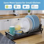 Dish Drying Rack Extendable with Cutlery Holder with Drainboard Dish Drainer Black - Image 5