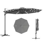 3(m) Cantilever Parasol Patio Sun Umbrella w/ Base Solar Lights Grey - Image 7