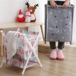Foldable Laundry Basket, Removable Lined Cloth Bag and Plastic Bracket Storage Basket, Bathroom Large Capacity Durable Waterproof Dirty Clothes Basket