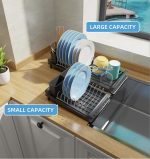 Dish Drying Rack Extendable with Cutlery Holder with Drainboard Dish Drainer Black - Image 4