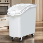 Large Ingredient Storage Bin, Flour Rice Food Storage Containers Bin with 500 Cups, Commercial Bins with 360° Wheels, Scoop and Lid for Kitchen, White - Image 4