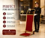L Shaped Gold Plated Foldable Luggage Cart Trolley with 6" Heavy Gripped Wheels & Red Carpet for Heavy Duty Use (Base Carpet Area: 14" x 20" & Vertical Support Area: 14" x 32" Approx) - Image 2