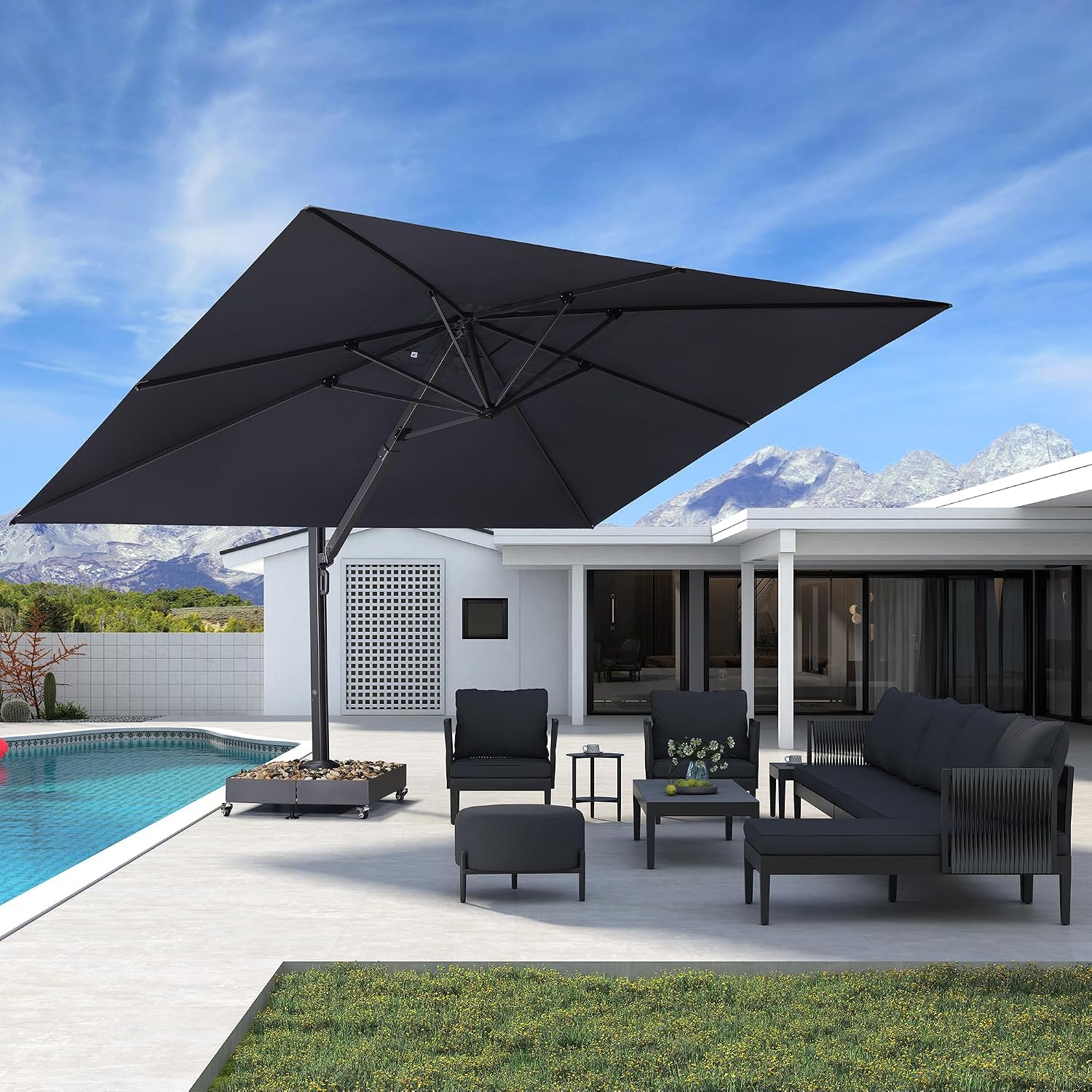81oYyRkcKlL._AC_SL1500_ Cantilever Patio Umbrella with Left-Right Tilt and 360° Swivel Outdoor Umbrellas 3x3m - Image 1