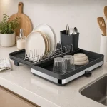 Expandable Kitchen Dish Drainer Rack Large Capacity Stainless Steel Sink Set with Utensil Holder & Drainboard