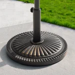 Garden Outdoor 15kg. Round Patio Umbrella Base, Polyethylene and Concrete - Black with gold-painted edge