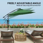 Green Offset Patio Umbrella with Cross Base - 8 Sturdy Ribs | Cantilever Outdoor Umbrella UV-Resistant Protective, Crank Lift & Tilt, Waterproof Market Parasol de Patio For Deck, Backyard