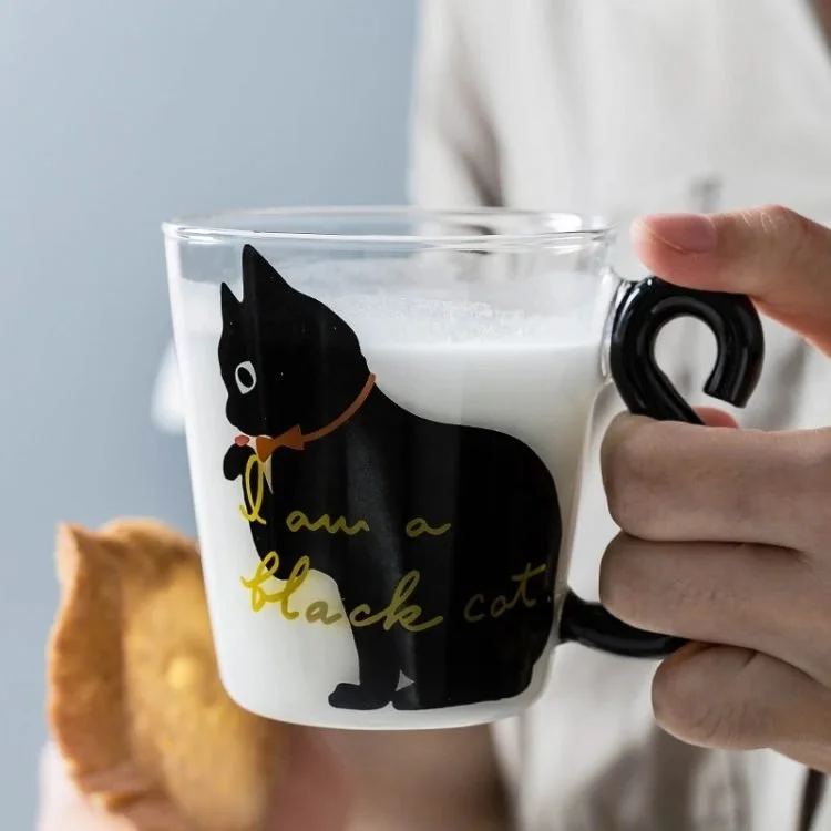 jpg_Q90_jpg_68e7caee-c33a-4358-be3b-1182adf4db58-1 Glass Water Cup Creative Cute Cat Mug Tail Handle – Black - Image 1