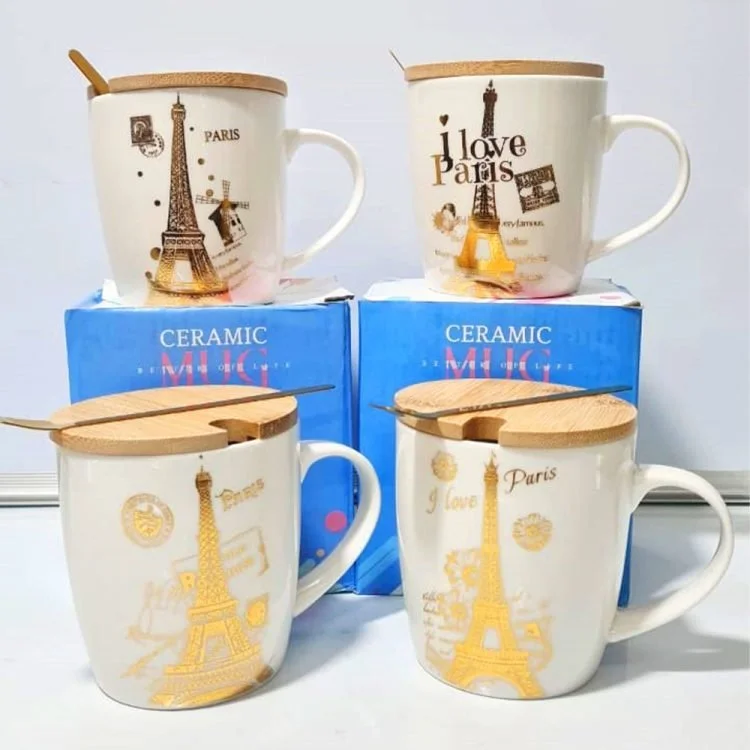 kn-486-1 I Love Paris Ceramic Cup with Wooden Cap - Image 1