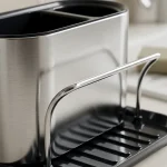 Stainless Steel Kitchen Sink Organiser with Tray, Caddy Sponge Holder, Tidy Utensil Holder, Drains Water for Kitchen & Bathroom, Fingerprint-Proof Coating, Sink Area Organiser