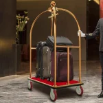 Stainless Steel Luggage Trolley Heavy Duty With Carpeted Platform For Hotel And Public Areas