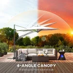 3(m) Cantilever Parasol Patio Sun Umbrella w/ Base Solar Lights Grey - Image 6