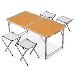 Indoor/Outdoor Portable Table Set 4 Chair Folding Camping Dining Picnic- Yellow - Image 2