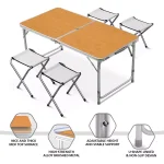 Indoor/Outdoor Portable Table Set 4 Chair Folding Camping Dining Picnic- Yellow - Image 3