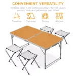 Indoor/Outdoor Portable Table Set 4 Chair Folding Camping Dining Picnic- Yellow - Image 5