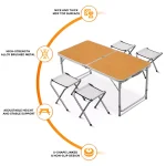 Indoor/Outdoor Portable Table Set 4 Chair Folding Camping Dining Picnic- Yellow - Image 6