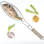 Fish Barbeque Grill, Chromium Plated Iron, Folding Portable BBQ Grill for Fish, Vegetables, Shrimp with Removable Heat Resistant Wooden Handle - Image 8